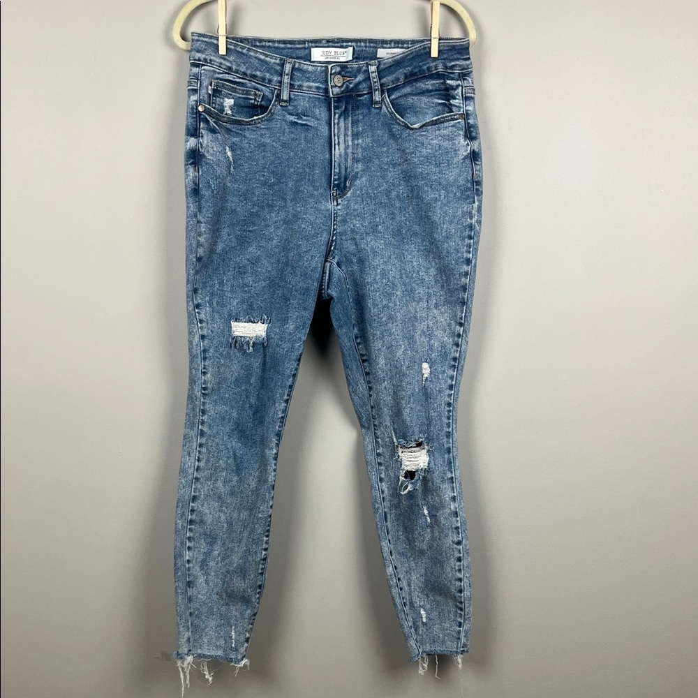 Judy Blue Lincoln High Rise Acid Wash Destroyed DistressedSkinny Jeans SZ 14W